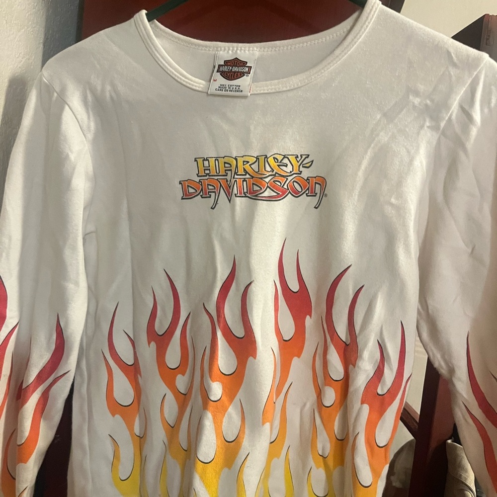 Long sleeve crop top white with flames